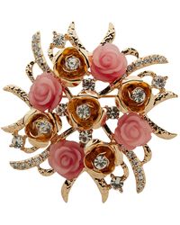 Anne Klein - Gold-tone Pave Rose Bouquet Pin - Lyst