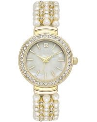 Charter Club Women's Crystal Gold-tone Imitation Pearl Bracelet Watch 28mm - Metallic