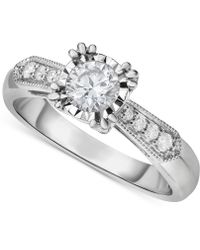 Macy's Diamond Vintage-inspired Milgrain Engagement Ring (5/8 Ct. T.w.) In 14k White Gold - Metallic