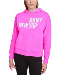 DKNY - Sliced Logo Print Cotton Hoodie - Lyst