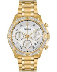 Bulova - Chronograph Diamond-accent Gold-tone Stainless Steel Bracelet Watch 42mm - Lyst