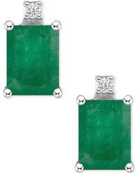 Macy's Tanzanite (1-1/5 Ct. T.w.) & Diamond Accent Stud Earrings In 14k White Gold (also In Emerald, Sapphire & Ruby) - Green