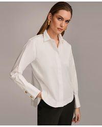 Donna Karan - Button Front Collared Shirt - Lyst
