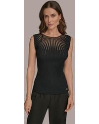Donna Karan - Cap-sleeve Mesh-detail Knit Sweater Top - Lyst