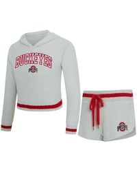 Concepts Sport - 2-piece Gray/scarlet Ohio State Buckeyes Whitley Long Sleeve Hoodie Top And Shorts Set - Lyst