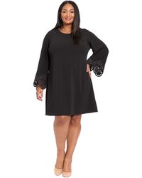 London Times - Plus Size Lasercut Long Sleeve Swing Dress - Lyst