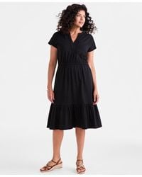 Style & Co. - Split-neck Elastic-waist Tiered Knit Dress - Lyst