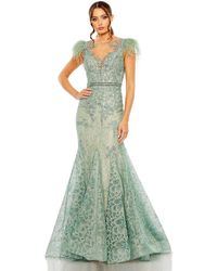 Mac Duggal - Embellished Feather Cap Sleeve Illusion Neck Trump - Lyst