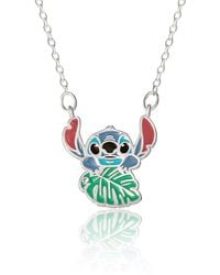 Disney - Lilo And Stitch Silver Plated Stitch Leaf Pendant Necklace - Lyst