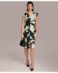 Donna Karan - Cap-sleeve V-neck Scuba Dress - Lyst