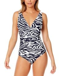 Anne Cole - V-neck Shirred One-piece Swimsuit - Lyst
