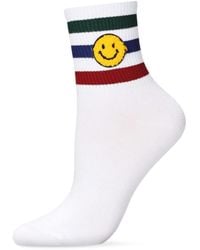 Memoi - Smiley Terry Patch Stripe Crew Socks - Lyst