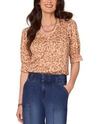Democracy - Petite Printed Puff-sleeve Top - Lyst