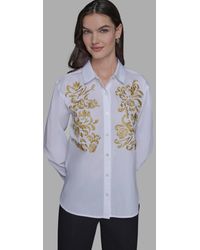 Karl Lagerfeld - Cotton Embroidered Button-front Top - Lyst