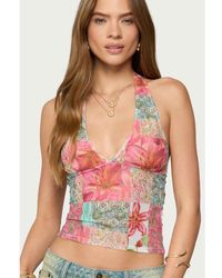 Edikted - Catie Printed Mesh Halter Top - Lyst