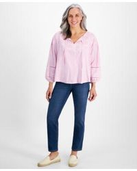Style & Co. - Style Co Petite Eyelet Embroidered Top High Rise Natural Straight Leg Jeans Created For Macys - Lyst