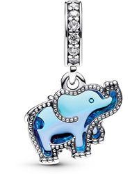 PANDORA - Sterling Blue Murano Glass Elephant Dangle Charm - Lyst