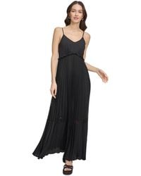 DKNY - Solid Tiered Pleated Sleeveless Mesh Maxi Dress - Lyst