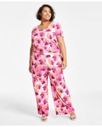 BarIII - Trendy Plus Size Printed Textured Short Sleeve Top Wide Leg Pants Created For Macys - Lyst