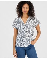 Style & Co. - Printed Seersucker Flutter-sleeve Top - Lyst