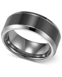 Triton Men's Tungsten Carbide And Ceramic Ring, 8mm Wedding Band - Grey