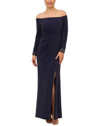 Adrianna Papell - Off-the-shoulder Beaded-cuff Metallic Gown - Lyst