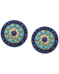 Effy Effy® Sapphire (1-1/2 Ct. T.w.), Turquoise & Diamond (1/10 Ct. T.w.) Stud Earrings In 14k Gold - Blue