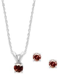 Macy's - 10k White Gold Red Diamond Necklace And Earring Set (1/5 Ct. T.w.) - Lyst