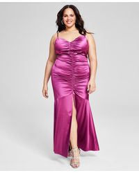 Bcx - Trendy Plus Size Ruched Satin Gown - Lyst