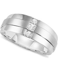 Triton Men's Three-stone Diamond Wedding Band Ring In Stainless Steel (1/6 Ct. T.w.) - Metallic