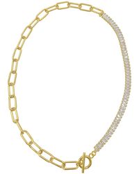 Adornia - 19" Paper Clip toggle 14k Plated Baguette Necklace - Lyst