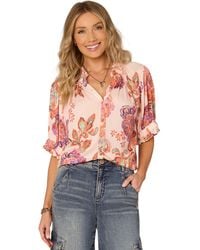 Democracy - Petite Printed Elbow-sleeve Blouse - Lyst