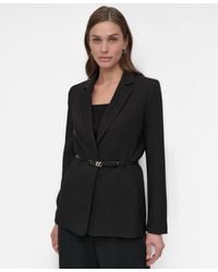 DKNY - Petite Notched Collar Belted Two-button Blazer - Lyst