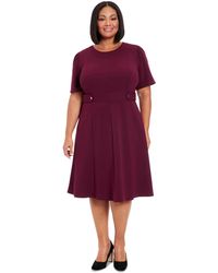 London Times - Plus Size Fit & Flare Scuba Crepe Midi Dress - Lyst