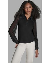 BCBGMAXAZRIA - Long-sleeve Collared Neck Top - Lyst