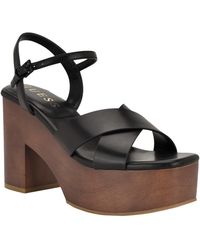 Guess - Qeelin Criss-cross High Block Heel Platform Sandals - Lyst