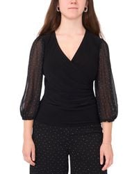 Msk - Petite V-neck Puff Sleeve Wrap Top - Lyst