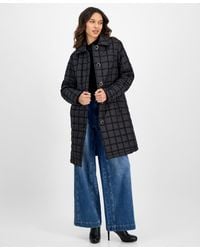 Cece - Long Boucle Windowpane Quilted Coat - Lyst
