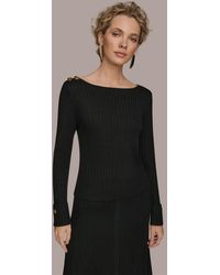 Donna Karan - Long Sleeves Button Detail Sweater - Lyst