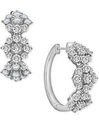 Wrapped in Love ? Diamond Triple Flower Cluster Hoop Earrings (2 Ct. T.w.) In 14k White Gold, Created For Macy's - Metallic