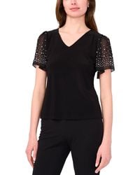 Msk - Petite V-neck Combo Short-sleeve Evening Top - Lyst