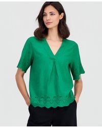 Tahari - Embroidered Eyelet-hem Top - Lyst