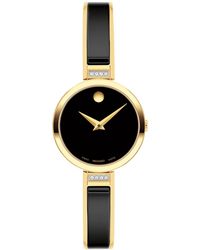 Movado - Moda Swiss Quartz Black Ceramic Yellow Pvd Bangle Watch 24mm - Lyst