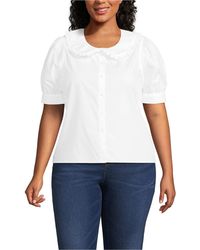 Lands' End - Plus Size Carefree Cotton Puff Sleeve Statement Collar Shirt - Lyst