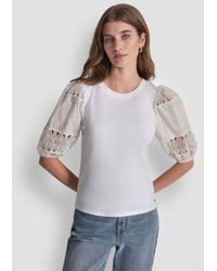 DKNY - Crew Neck Lace Eyelet Pull On Top - Lyst