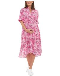 Ripe Maternity - Janis Button Through Shirt Dress Hot Pink/white - Lyst