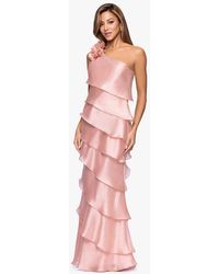 strapless open back dress ELIZA ONE SHOULDER FEATHER MAXI  AKIRA
