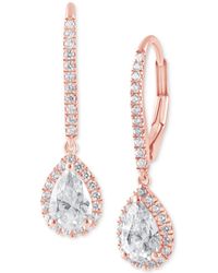 Badgley Mischka - Lab Grown Diamond Pear & Round Halo Leverback Drop Earrings (1-1/4 Ct. T.w. - Lyst