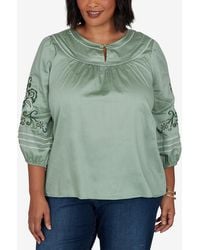 Ruby Rd. - Plus Size Embroidered Sleeve Voile Top - Lyst