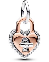 PANDORA - Sterling Silver And 14k Gold Padlock Heart Charm - Lyst
